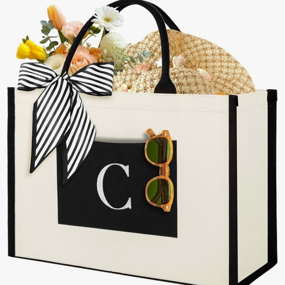 Tote Bag | NWT Monogram Embroidered Large Beach Tote